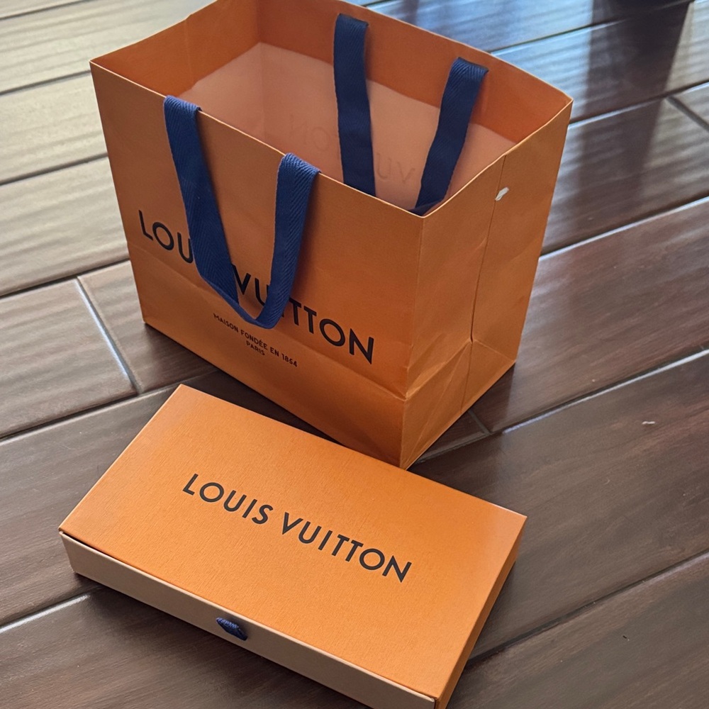 Louis Vuitton Orange Bag and Box with Blue Accents